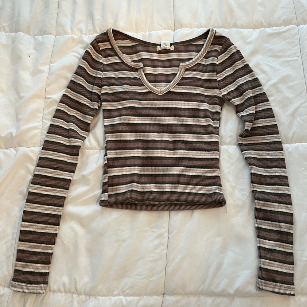 Tillys Full Tilt Striped V-Neck Long Sleeve Top